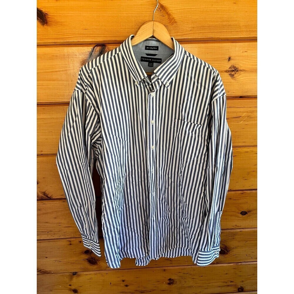 VTG Tommy Hilfiger Men’s Button 80’s ply fabric Cotton Striped Down Shirt XL